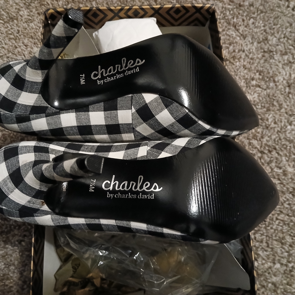 Charles by Charles David Black and White Plaid Heels